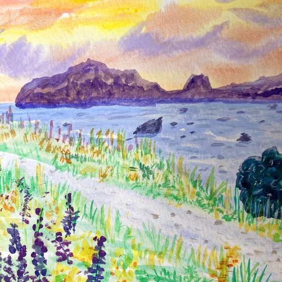 California Wall Art Beach ORIGINAL Painting Waterc - Picture 3 of 11